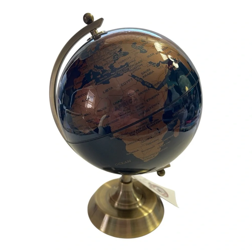 World Globe Blue Bronze Brass Vintage-Inspired Home Decor Office Desk Accent New - Picture 3 of 8